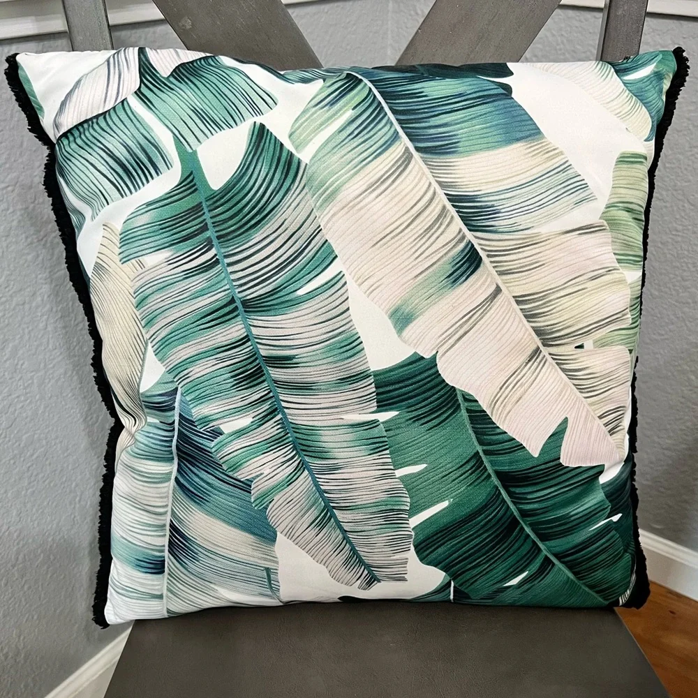 Pier 1 Green and Cream Leaf Pillow